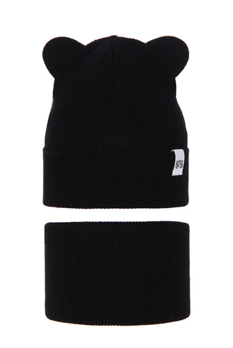 Ensemble automne/printemps fille: bonnet et snood, avec coton, noir, Kajra