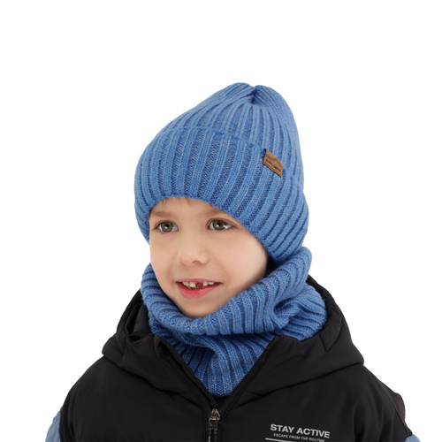 Ensemble d'hiver garçon: bonnet et snood, camel, avec laine mérinos, Karmin