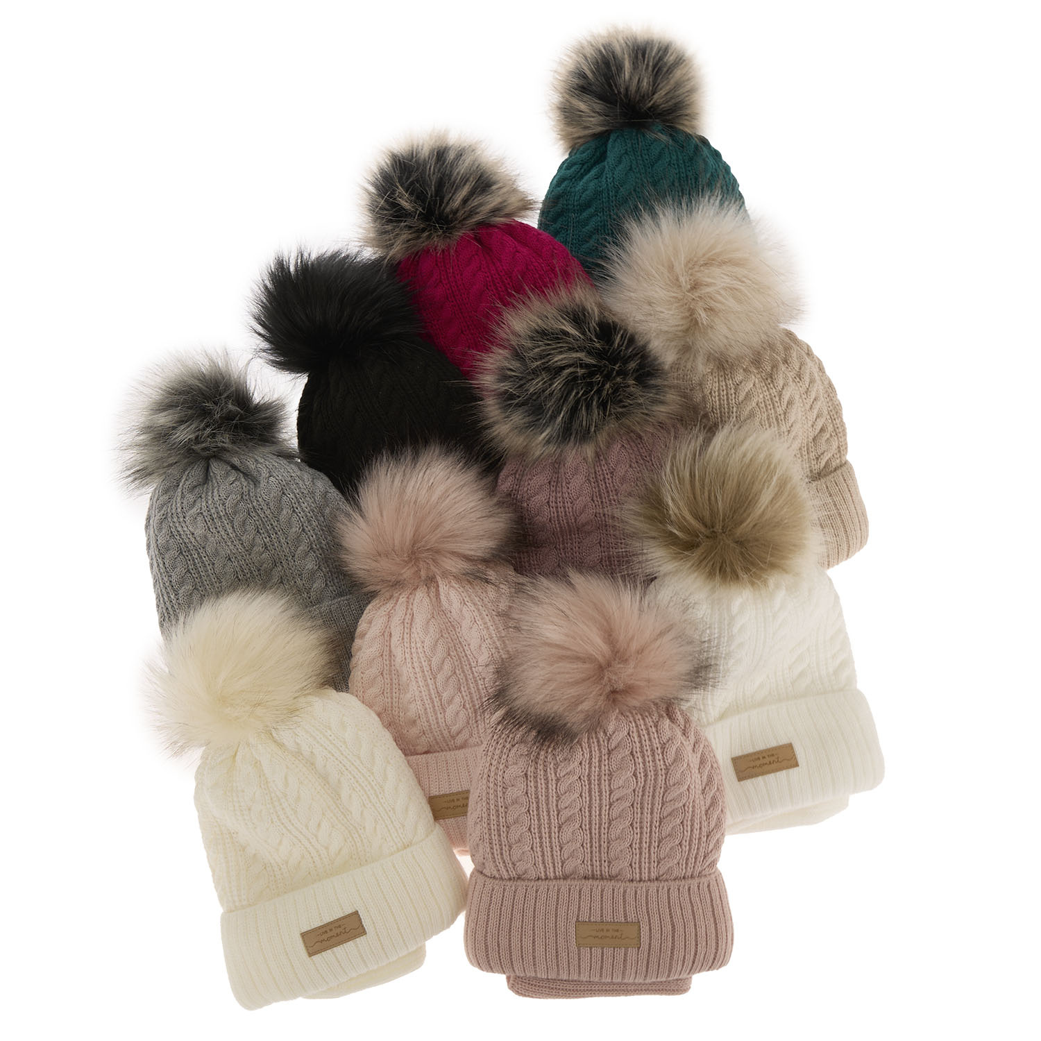 Ensemble d'hiver fille: bonnet et snood, beige, avec pompon, Alika