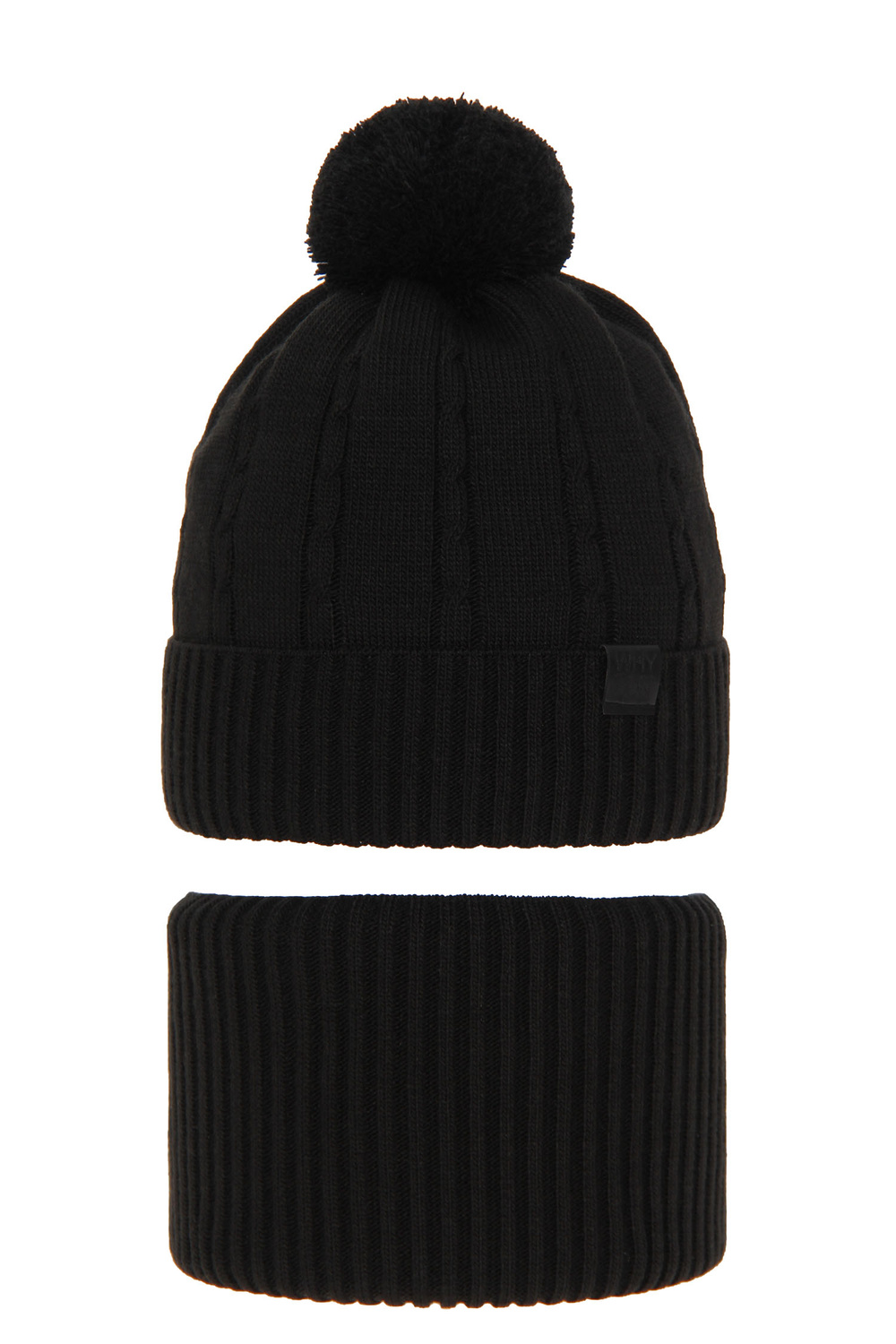 Ensemble d'hiver garçon: bonnet et snood, noir, avec pompon, Deny