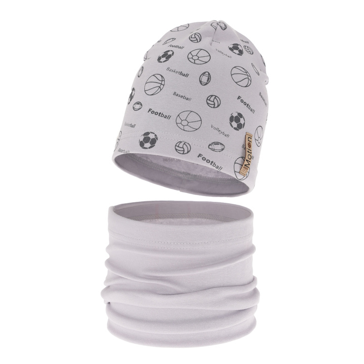 Ensemble automne/printemps garçon: bonnet et snood, gris, coton, Paolo