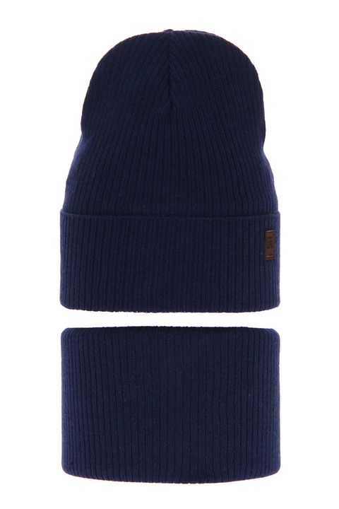 Ensemble automne/printemps garçon: bonnet et snood, avec coton, bleu marine, Dragon