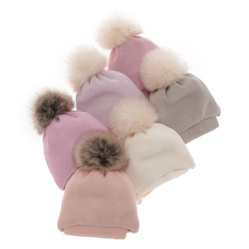 Ensemble d'hiver fille: bonnet et écharpe, beige, avec laine mérinos, Rosalina
