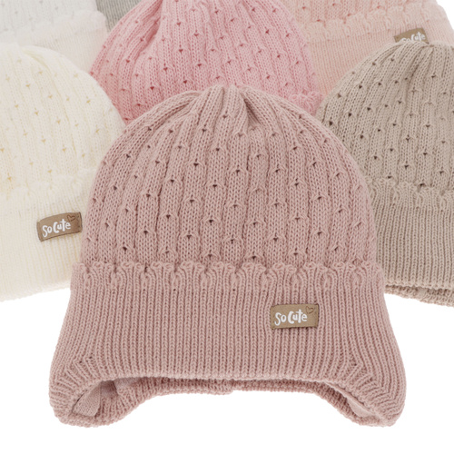 Bonnet automne/printemps fille, crème, avec liens, Tema