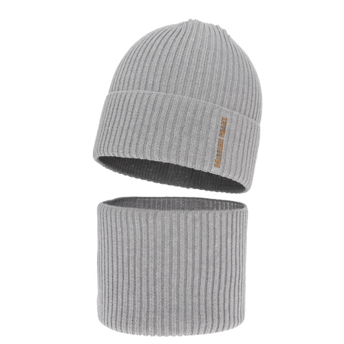 Ensemble bonnet et tour de cou garçon automne, printemps, avec coton, gris, Norwin