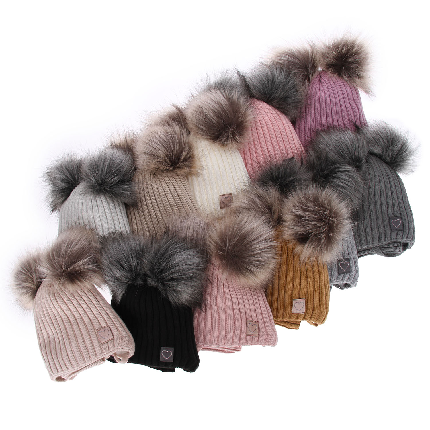 Ensemble d'hiver fille: bonnet et snood, gris clair, avec deux pompons, wiązany Telisa