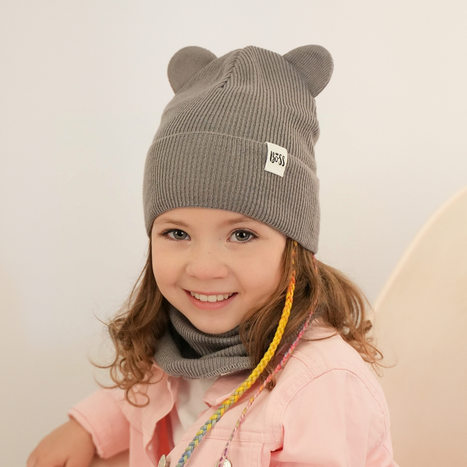 Ensemble automne/printemps fille: bonnet et snood, avec coton, rose, Kajra