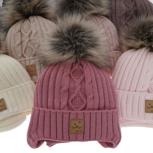 Ensemble d'hiver fille: bonnet et snood, gris, avec pompon, Aida