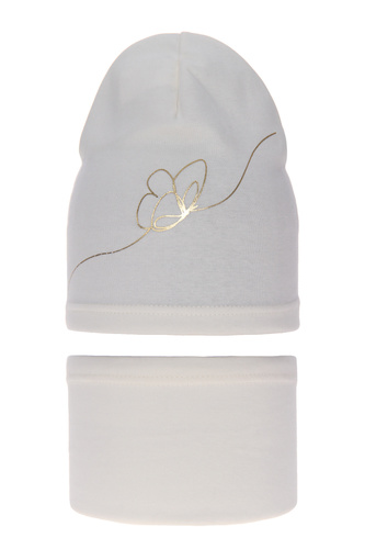 Ensemble automne/printemps fille: bonnet et snood, crème, en coton, Jula