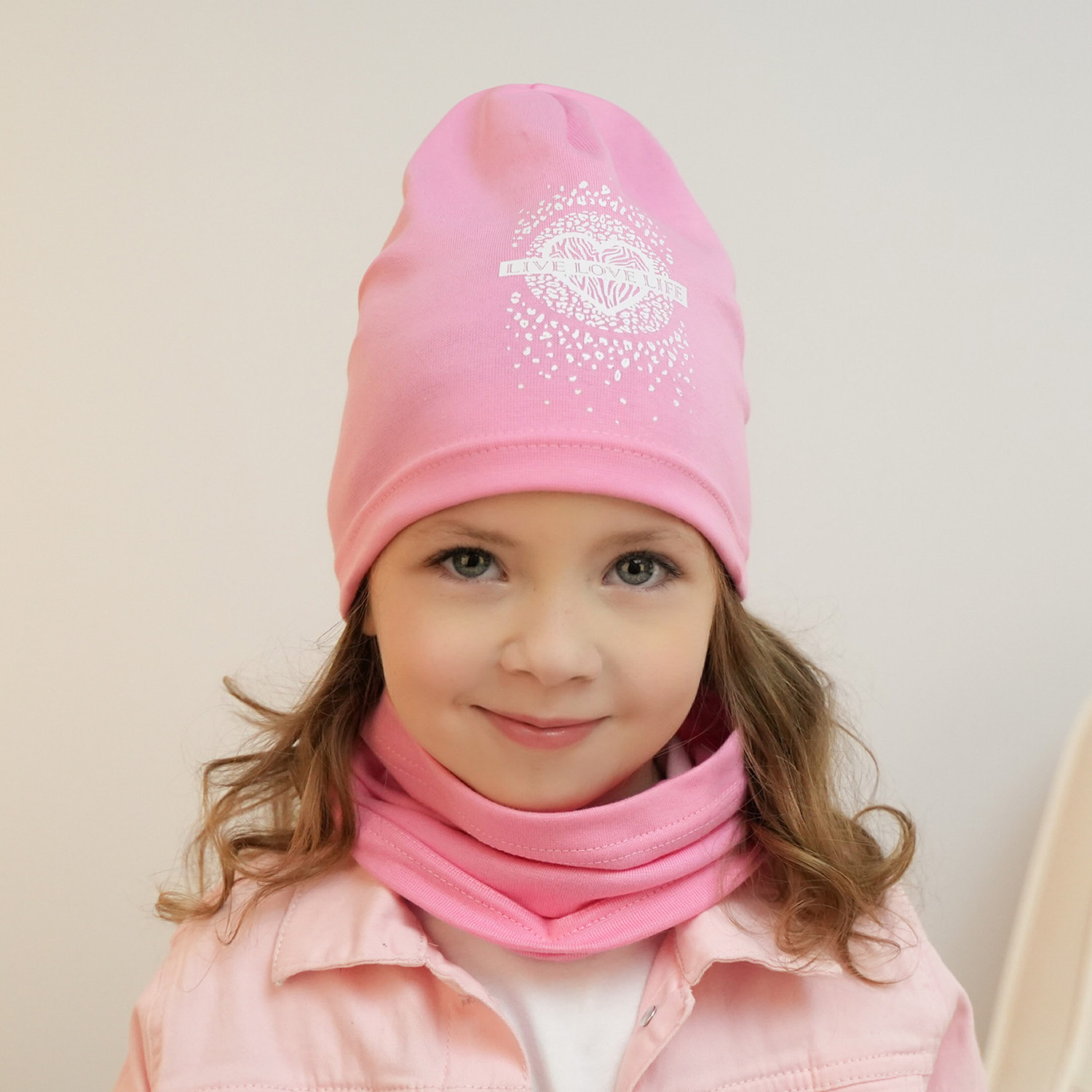 Ensemble automne/printemps fille: bonnet et snood, camel, en coton, Esmeralda