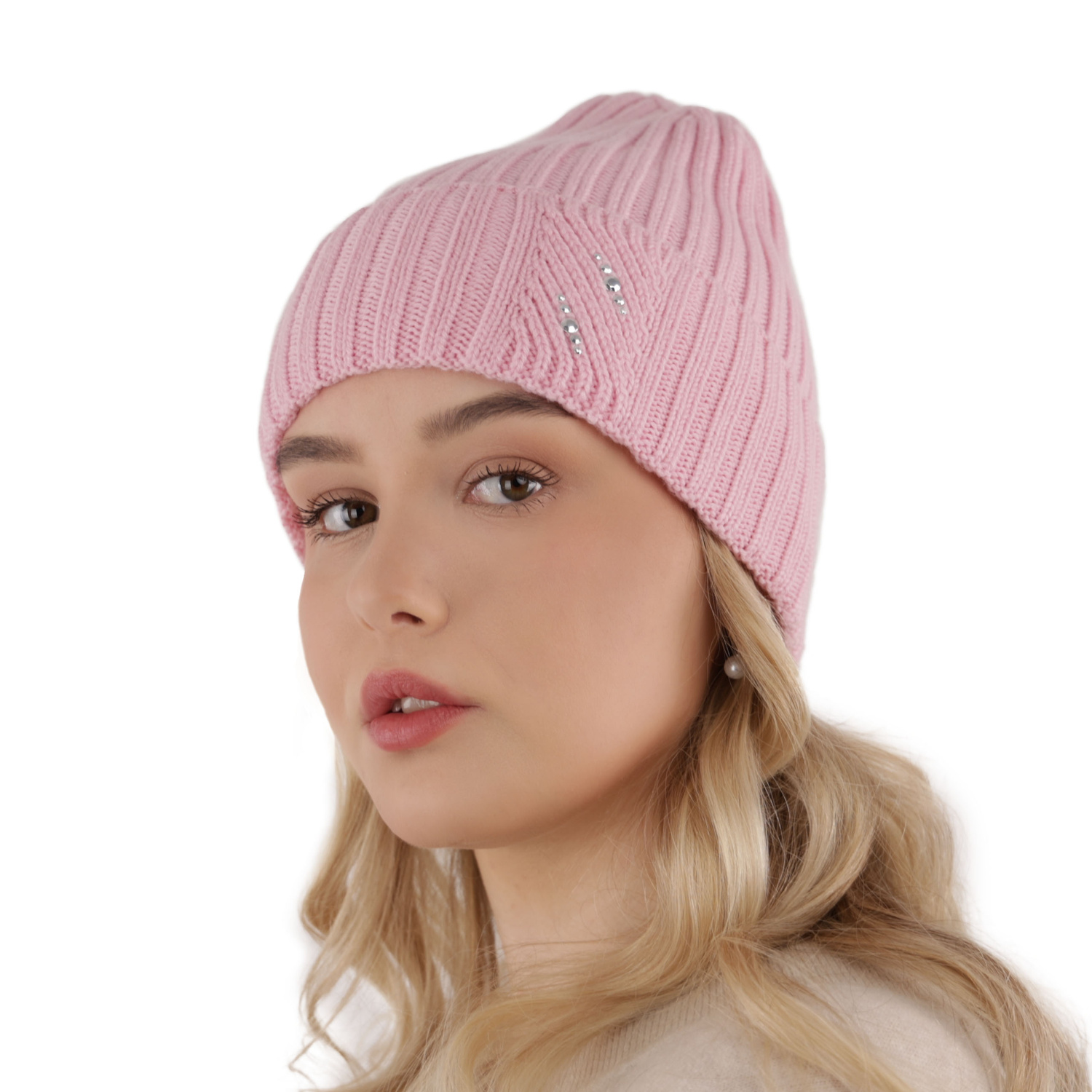 Bonnet d'hiver femme, rose, avec laine mérinos, Ariga