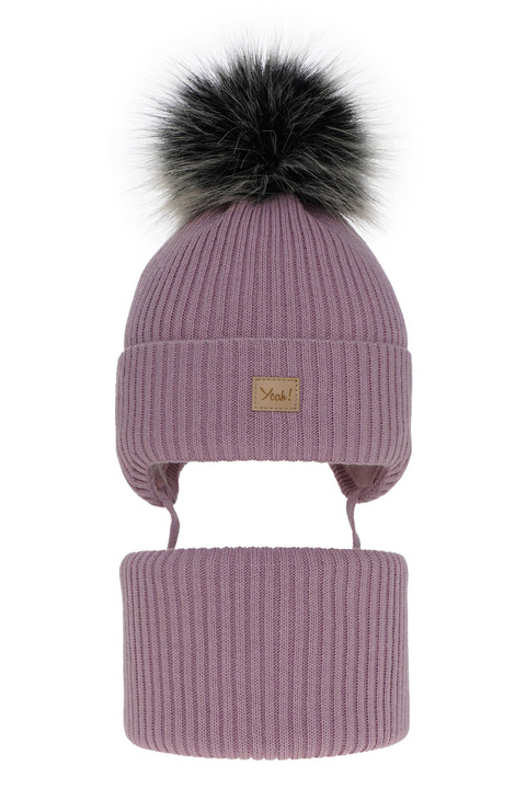 Ensemble d'hiver fille: bonnet et snood, violet, avec pompon, avec liens, Dilajla