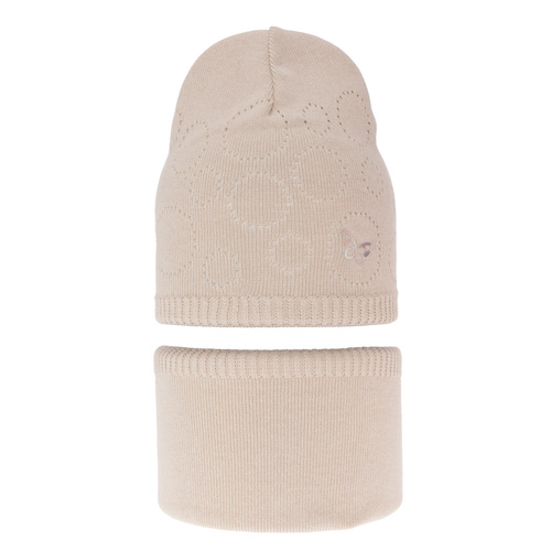 Ensemble automne/printemps fille: bonnet et snood, avec coton, beige, Amarilla