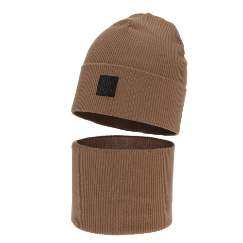 Ensemble automne/printemps garçon: bonnet et snood, avec coton, camel, Jonas