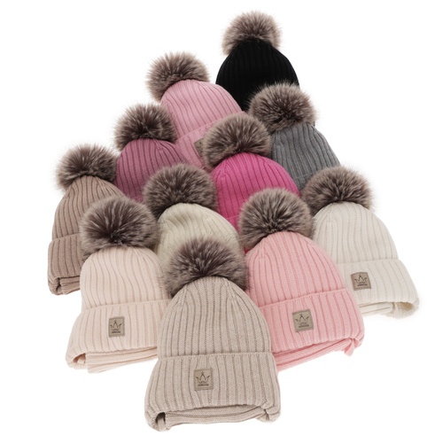 Ensemble d'hiver fille: bonnet et snood, gris, avec liens, 100% laine mérinos, doublé de polaire, Martina