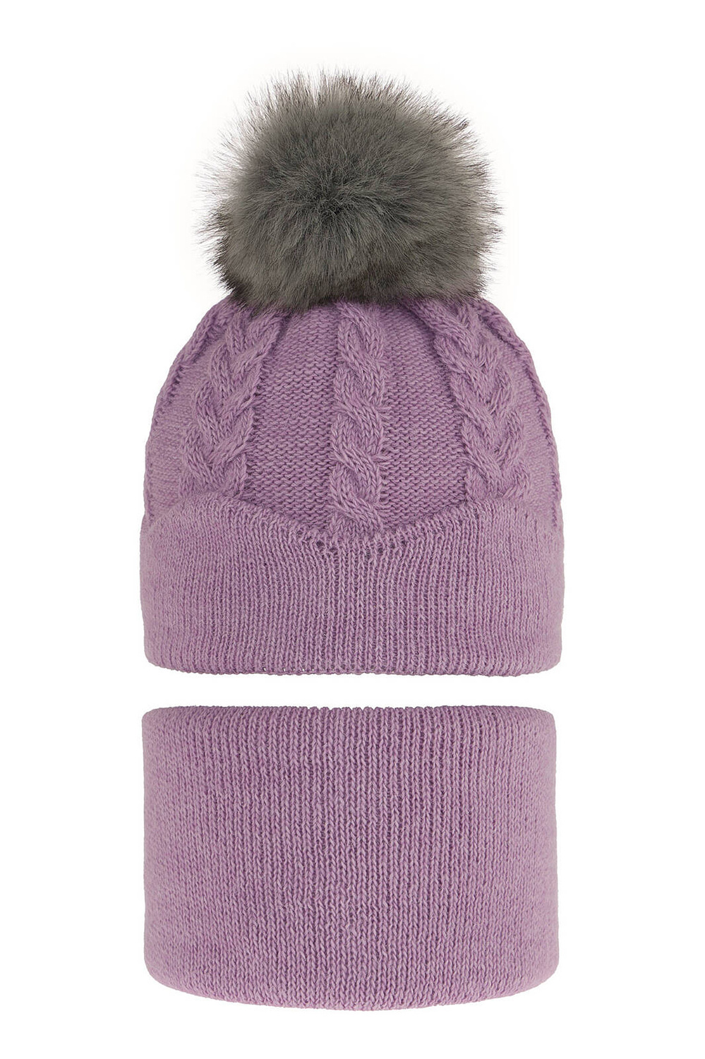 Ensemble d'hiver fille: bonnet et snood, violet, avec pompon, Etula