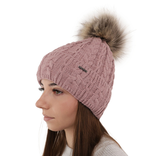 Bonnet d'hiver femme, camel, avec pompon, Omega