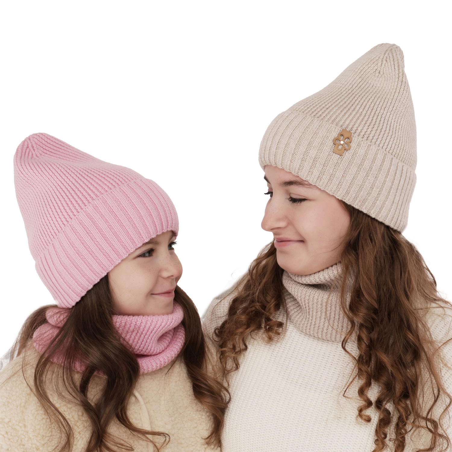 Ensemble d'hiver fille: bonnet et snood, violet, avec laine mérinos, Nelita