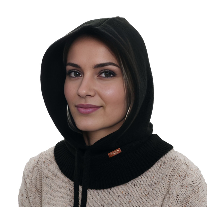 Cagoule d'hiver femme, noir, avec laine mérinos, Elizabeth