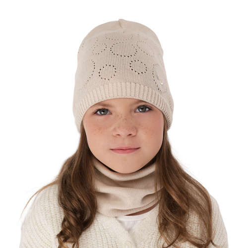 Ensemble automne/printemps fille: bonnet et snood, avec coton, rose, ajouré, Amarilla
