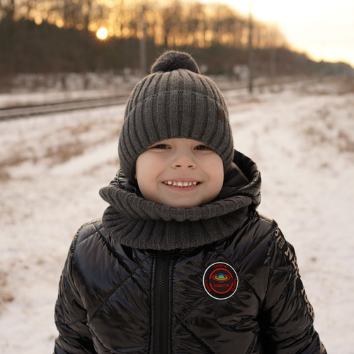Ensemble d'hiver garçon: bonnet et snood, rouge, avec pompon, Wiliam