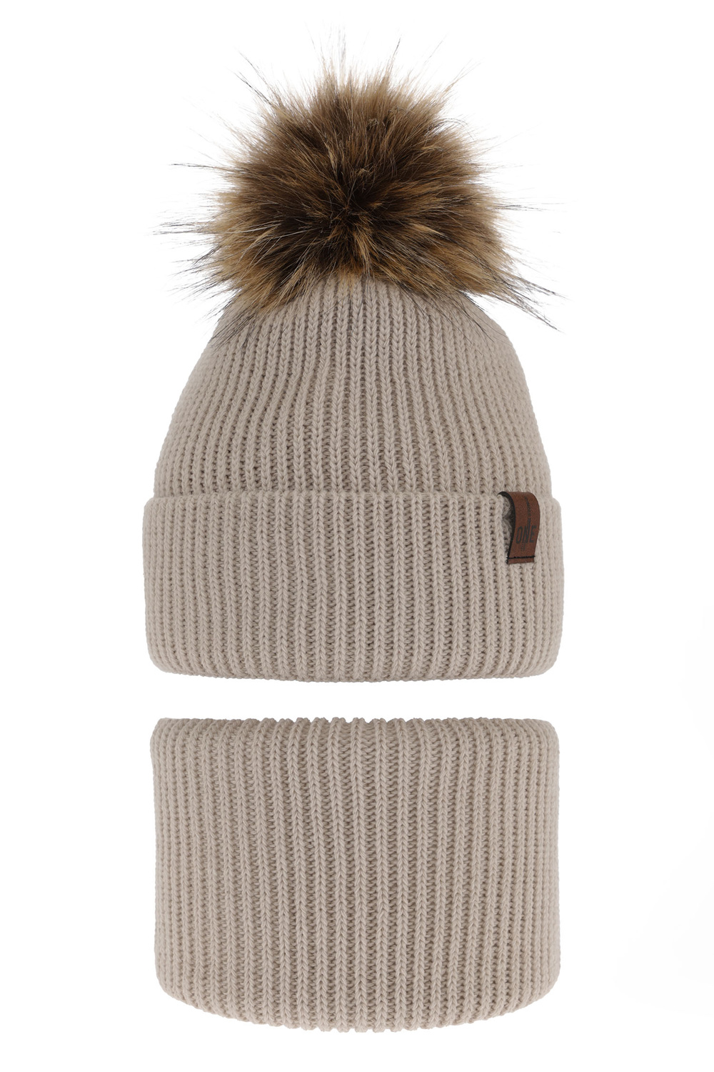 Ensemble d'hiver garçon: bonnet et snood, beige, avec pompon, Modus