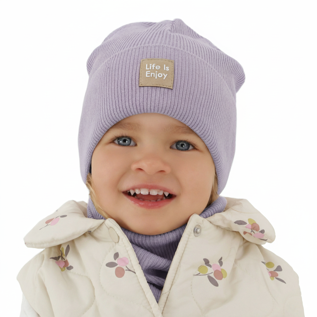 Ensemble automne/printemps fille: bonnet et snood, avec coton, violet, Zola