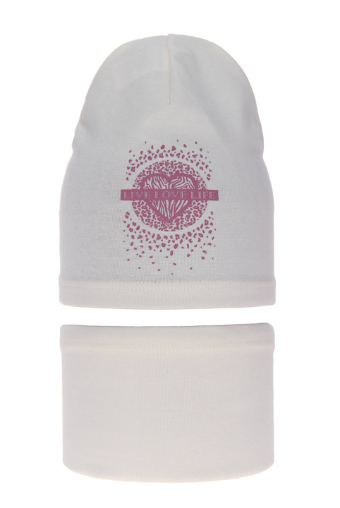 Ensemble automne/printemps fille: bonnet et snood, crème, en coton, Esmeralda