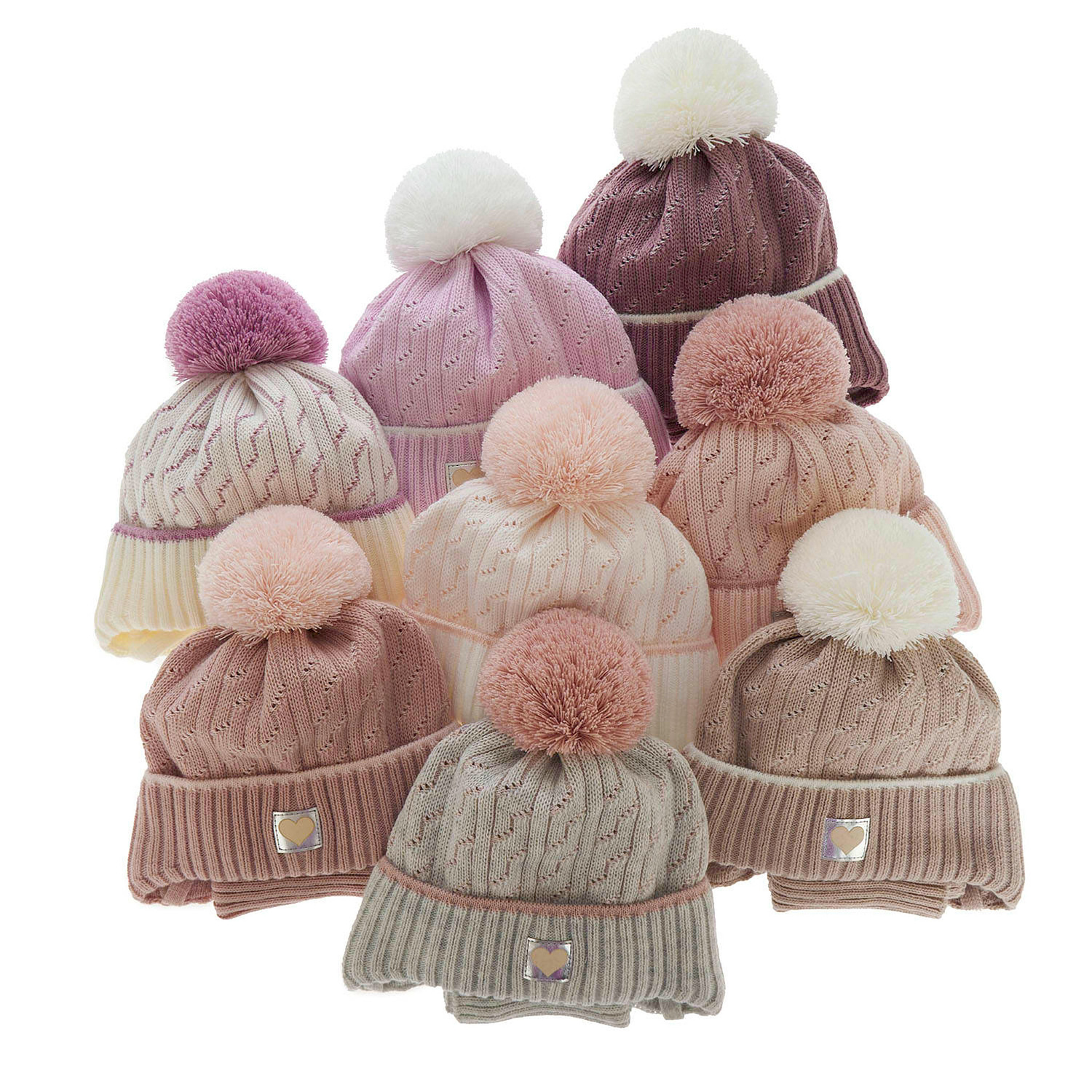 Ensemble d'hiver fille: bonnet et snood, crème, avec pompon, Natka