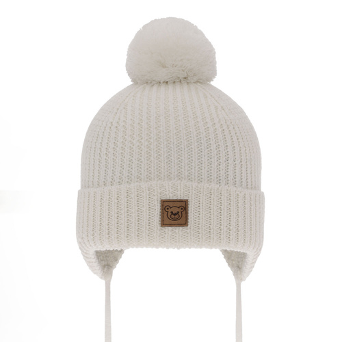 Bonnet d'hiver garçon, blanc, avec liens, avec laine mérinos, doublé de polaire, Tofik