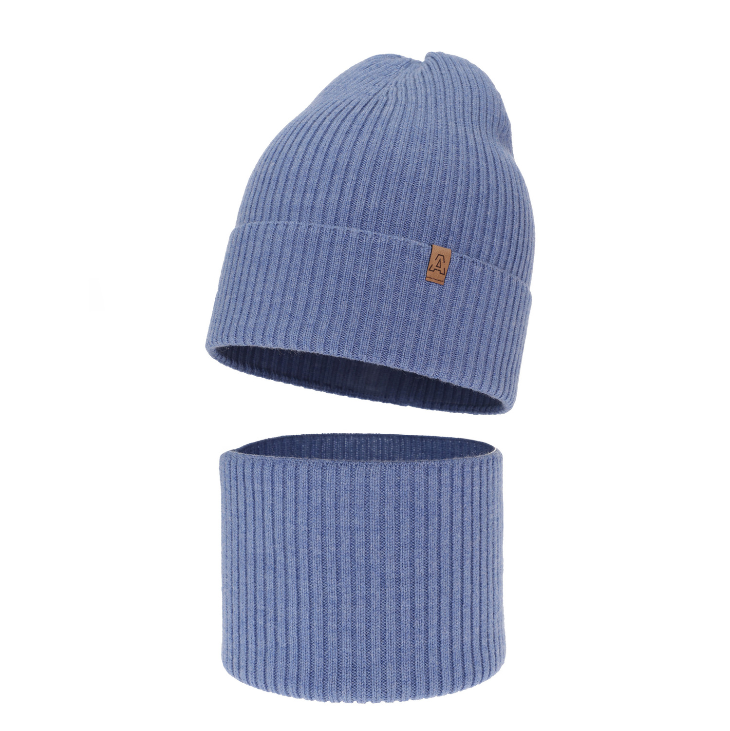 Ensemble automne/printemps garçon: bonnet et snood, bleu, 100% laine mérinos, Lemas