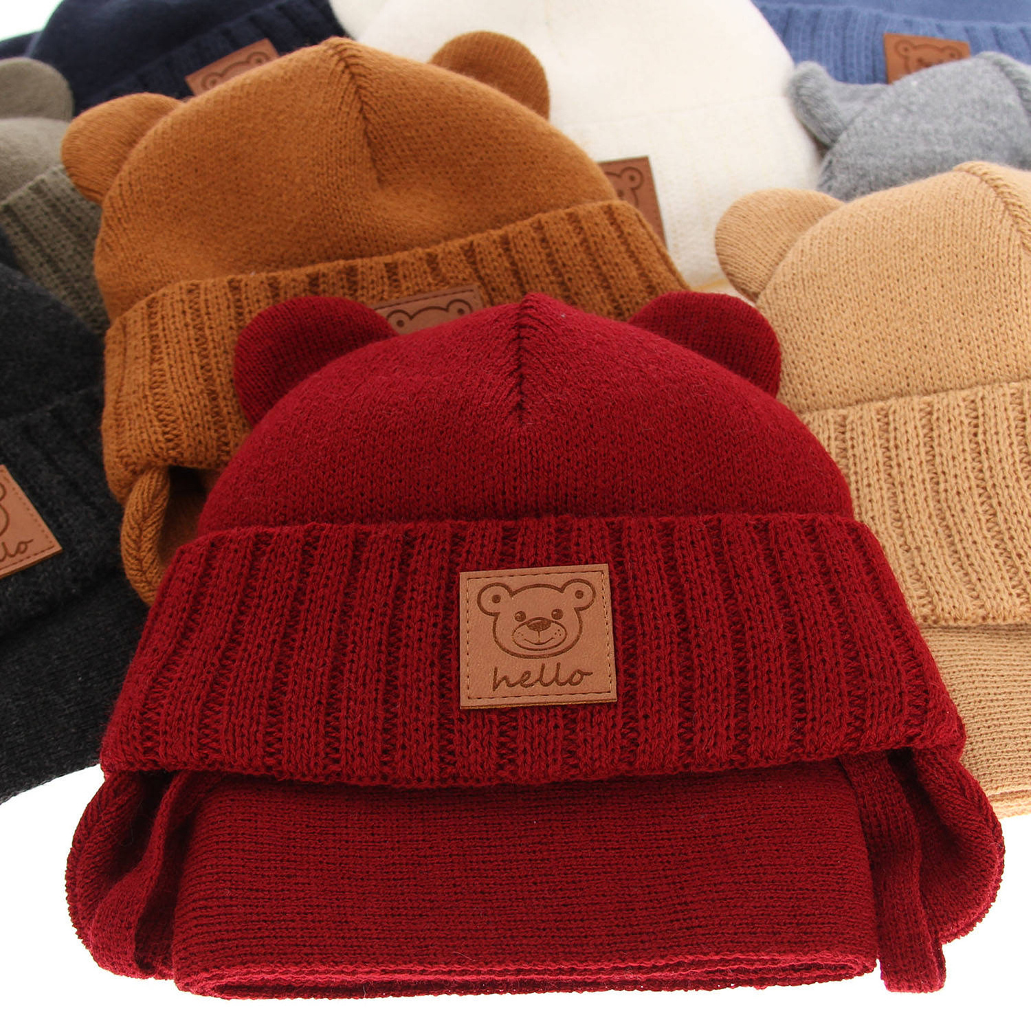 Ensemble d'hiver garçon: bonnet et écharpe, bleu clair, avec liens, Petit