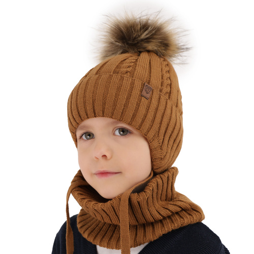 Ensemble d'hiver garçon: bonnet et snood, bleu clair, avec pompon, Peter