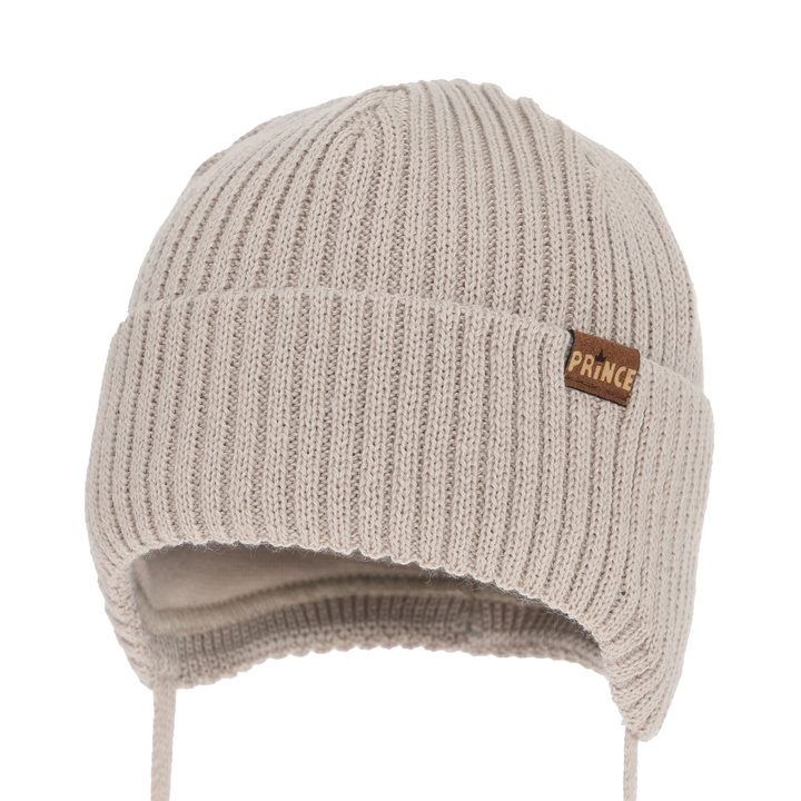 Bonnet d'hiver garçon, avec liens, avec laine mérinos, beige, Puser