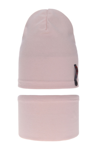 Ensemble automne/printemps fille: bonnet et snood, rose, en coton, Flores
