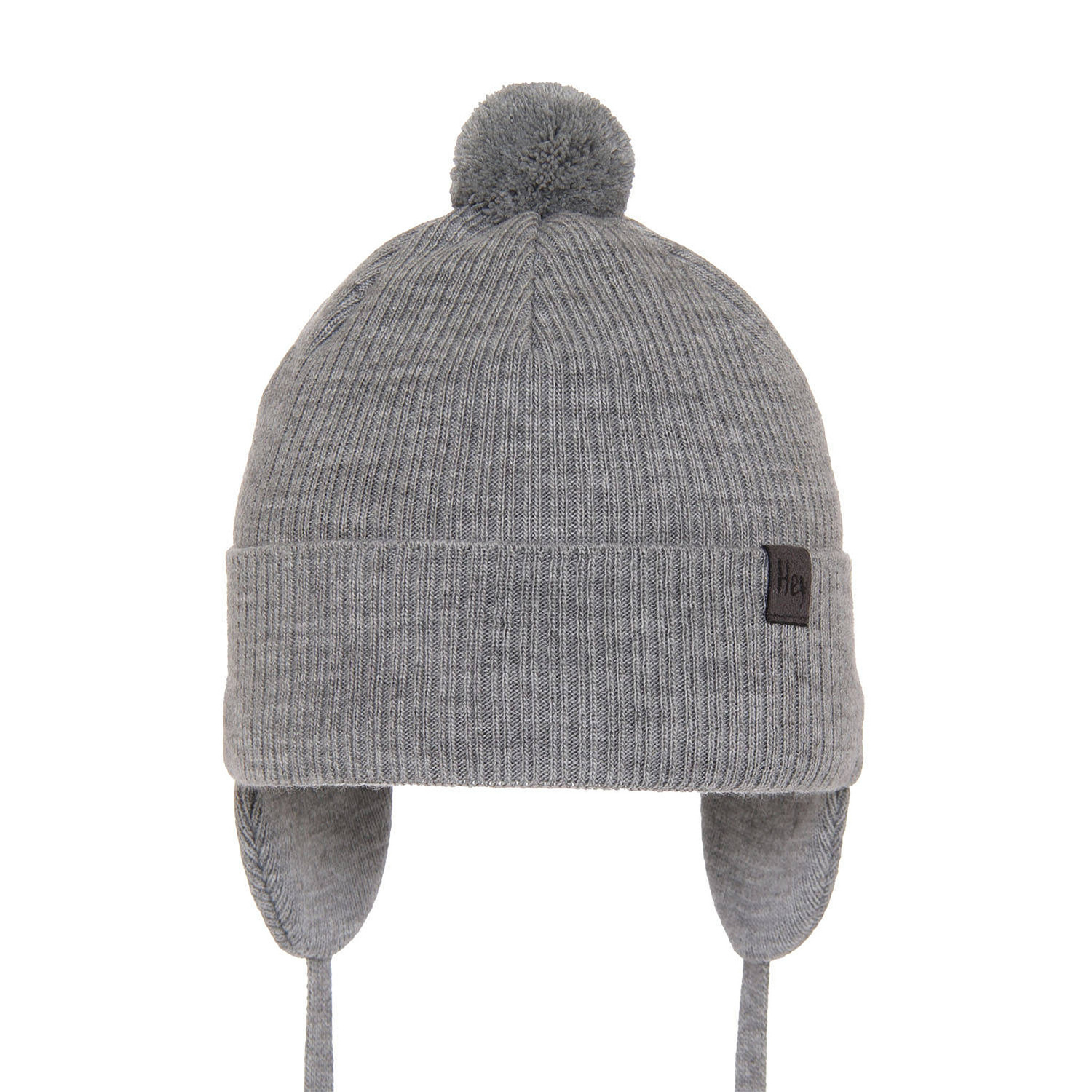 Bonnet automne/printemps garçon, gris, avec pompon, avec liens, Axel