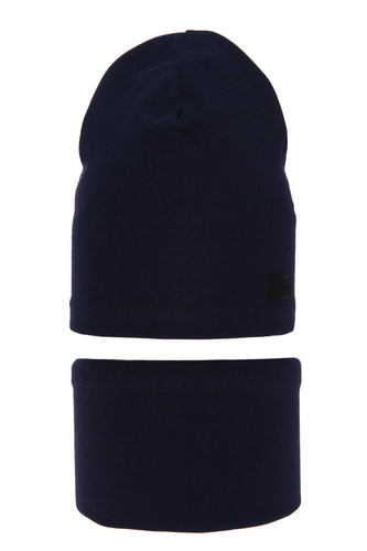 Ensemble automne/printemps garçon: bonnet et snood, bleu marine, en coton, Frizi