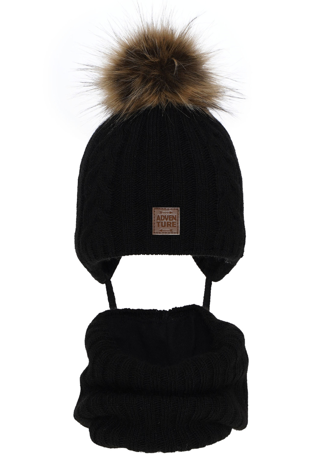 Ensemble d'hiver garçon: bonnet et snood, noir, avec pompon, Casper