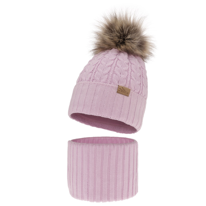 Ensemble d'hiver fille: bonnet et snood, lilas, avec pompon, Tanzania