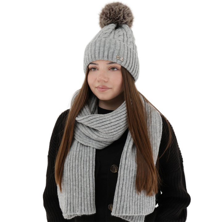 Ensemble d'hiver femme: bonnet et écharpe, gris, Lunetta