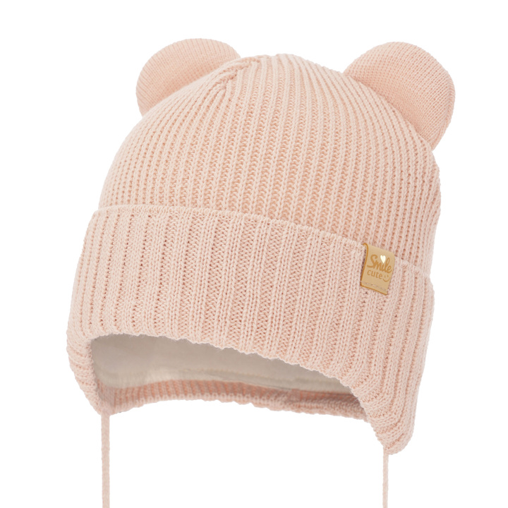 Bonnet d'hiver fille, rose clair, avec liens, avec laine mérinos, Shira