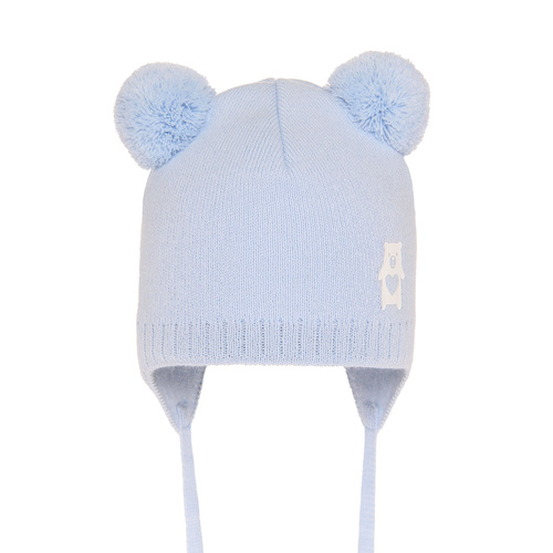Bonnet automne/printemps garçon, bleu, avec deux pompons, avec liens, Barney