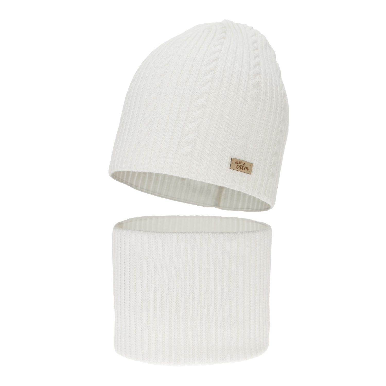 Ensemble automne/printemps fille: bonnet et snood, crème, avec coton, Ordesa