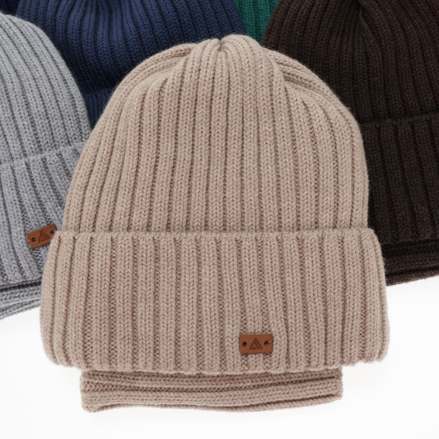 Ensemble d'hiver garçon: bonnet et snood, bleu marine, 100% Laine Mérinos, Umberto