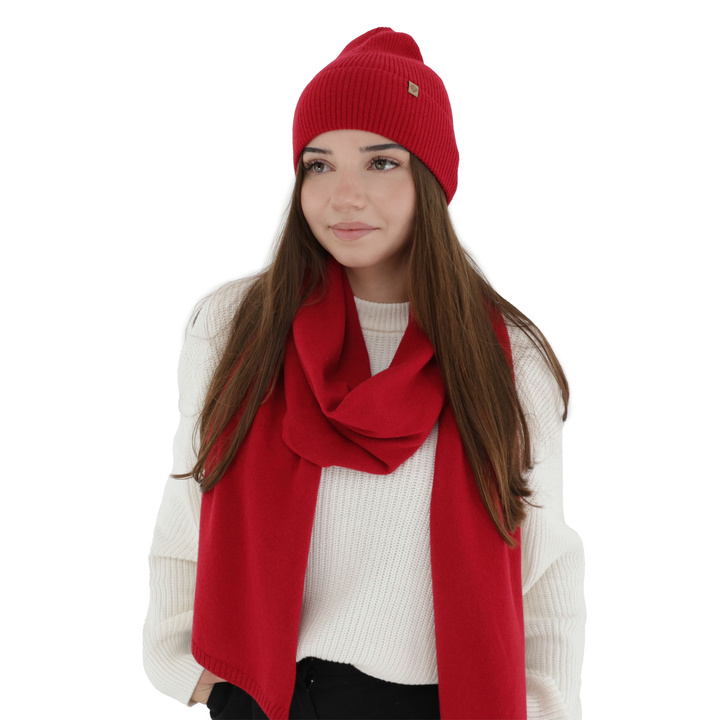 Écharpe d'hiver femme, rouge, laine mérinos avec cachemire, Irenia