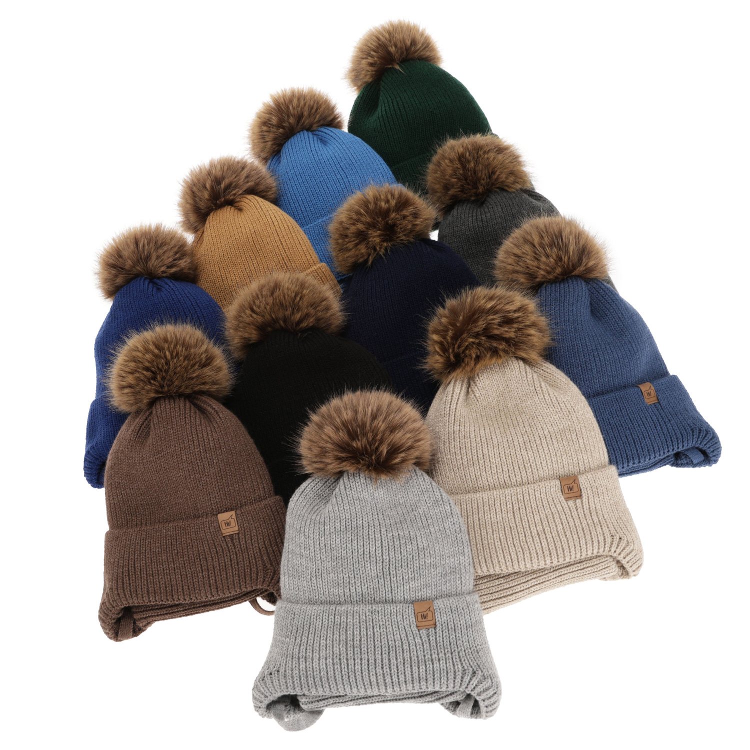 Ensemble d'hiver garçon: bonnet et snood, gris clair, avec pompon, avec liens, Zico