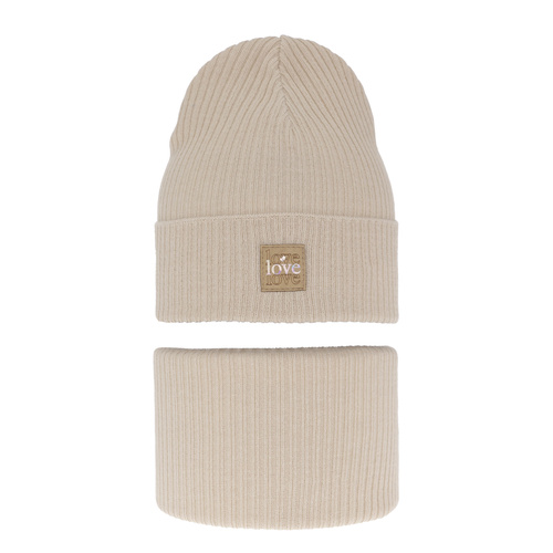 Ensemble automne/printemps fille: bonnet et snood, avec coton, beige, Furora