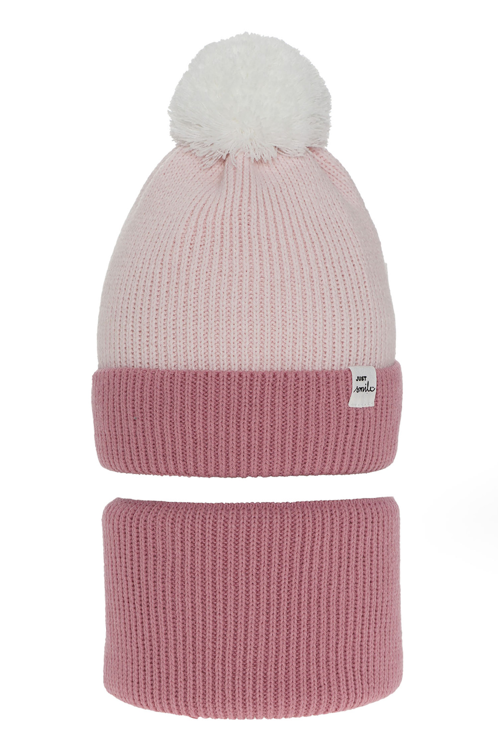 Ensemble d'hiver fille: bonnet et snood, rose, avec pompon, Rosalin