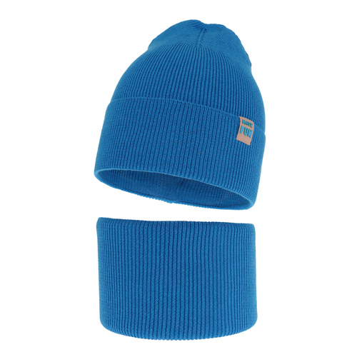 Ensemble automne/printemps garçon: bonnet et snood, avec coton, bleu, Ottavio