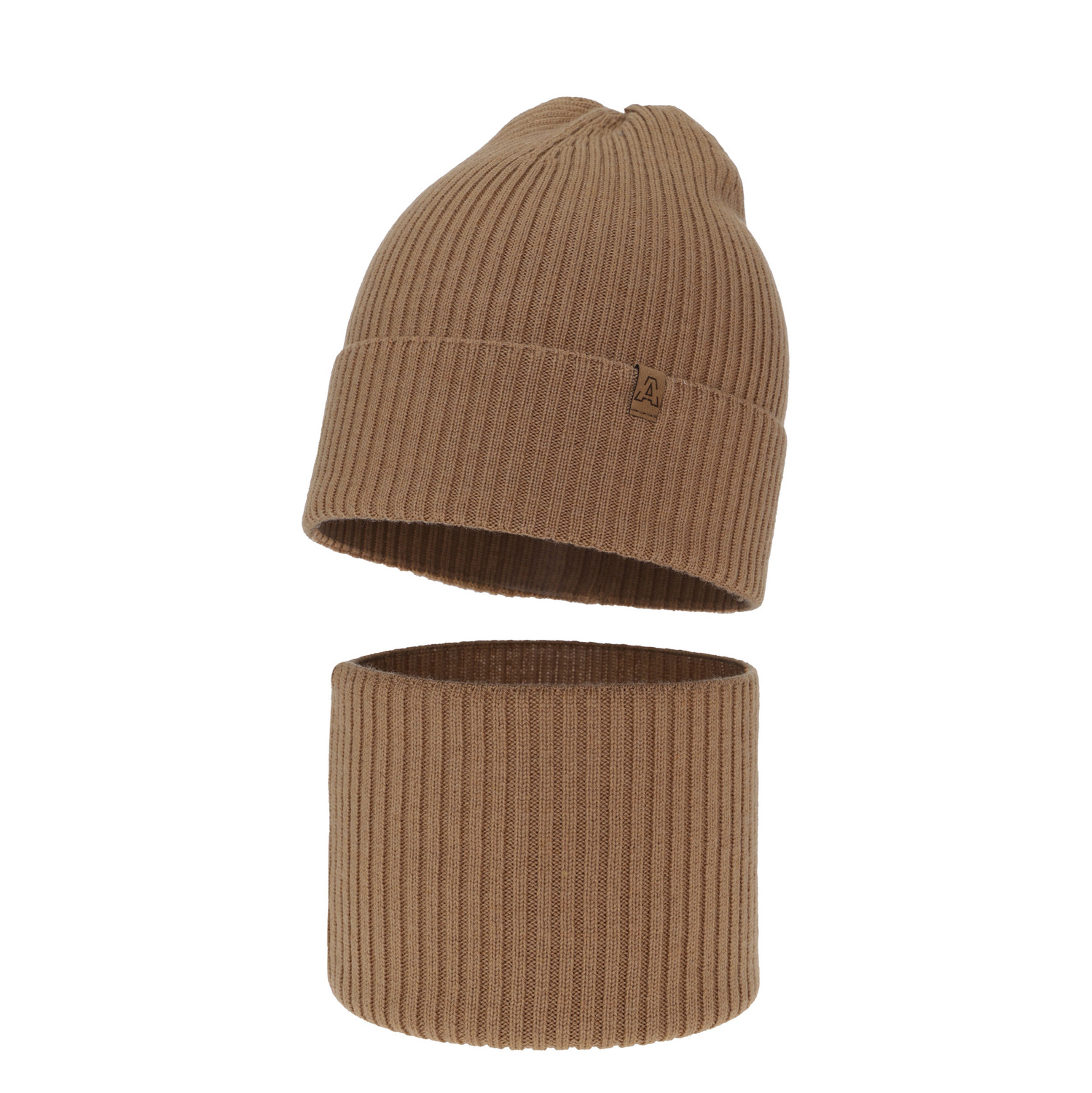 Ensemble automne/printemps garçon: bonnet et snood, camel, avec laine mérinos, Lemas
